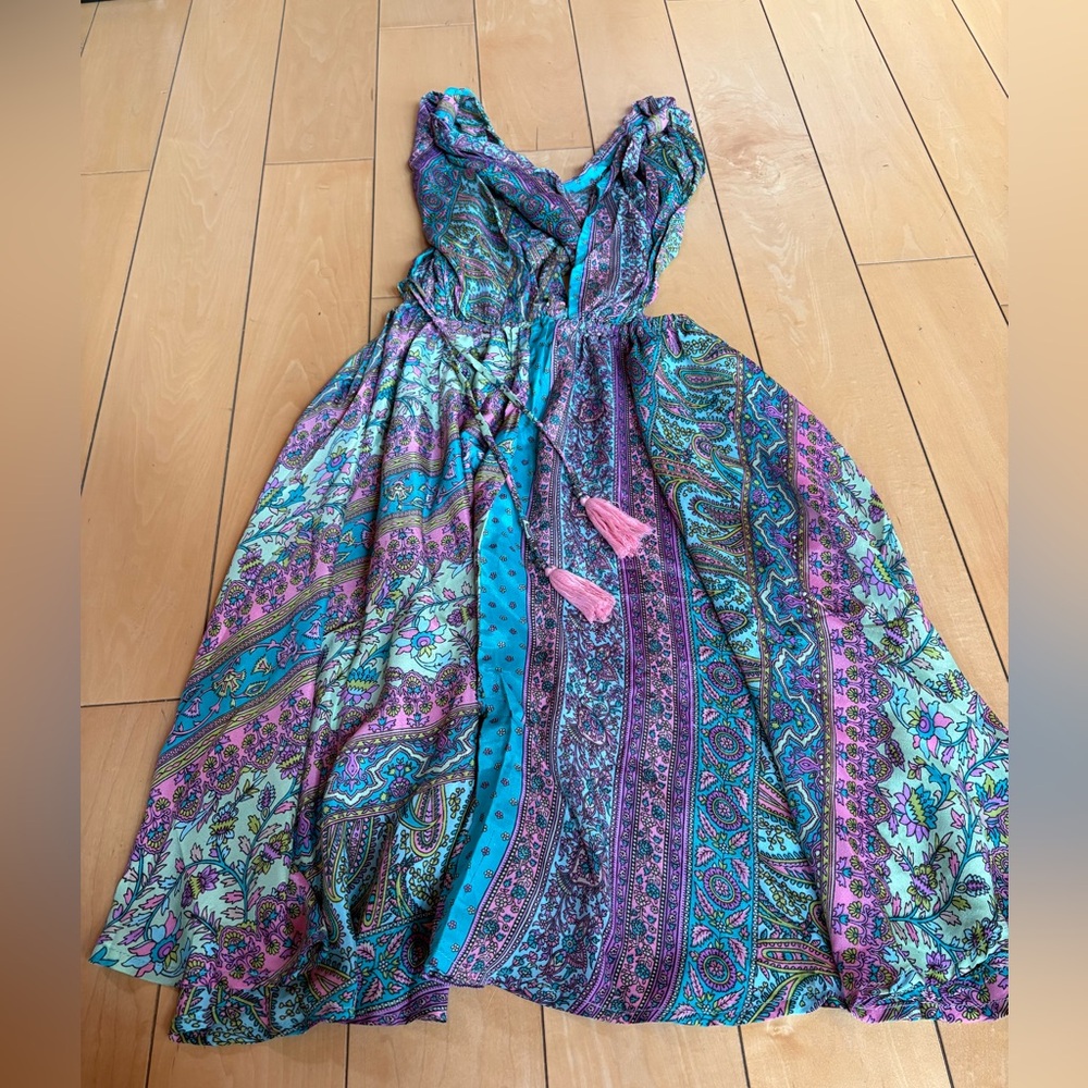 Boho Midi Dress in Teal, Purple & Pink